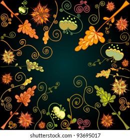 Vector illustration, night in the garden, card concept.