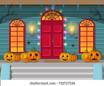 Vector illustration of a night halloween! Decorations for a holiday.