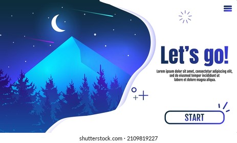 Ilustración vectorial. Paisaje nocturno, estilo de dibujos animados planos. Saludo creativo, web o tarjeta de visita, afiche, postal, revista, portada de libros, folleto, volante, banner, presentación.