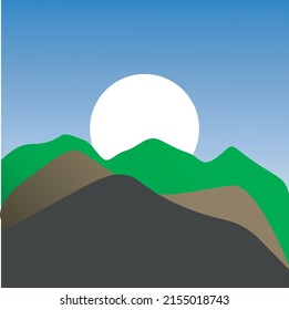 Ilustración vectorial del paisaje nocturno en la montaña con luna llena. paisaje de noche. ESP10