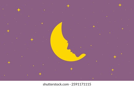 Vector illustration of a night moon with girl face