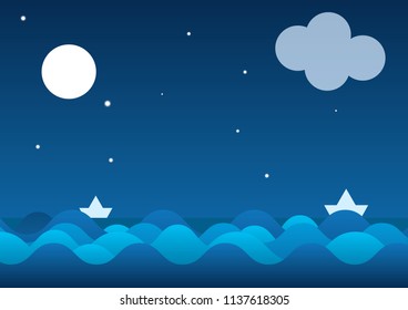 vector illustration of night at ocean