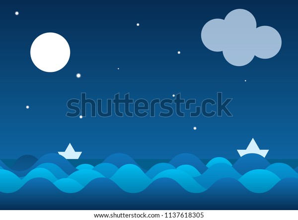 vector illustration of\
night at ocean