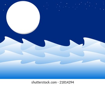 vector illustration of night ocean scene