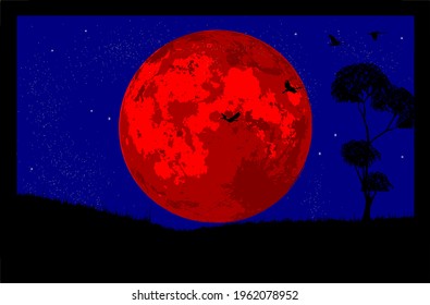 ilustración vectorial de una noche de luna roja