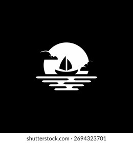 vector illustration of night sailboat