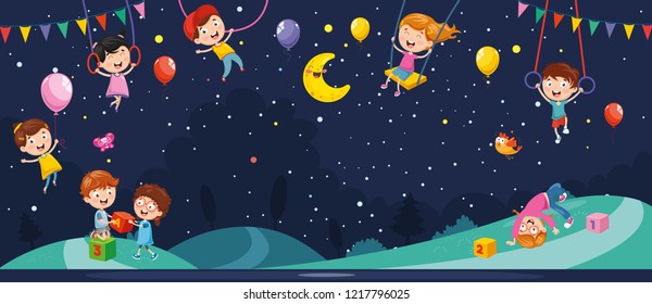 Vector Illustration Of Night Scene