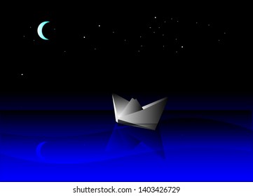 Vector illustration with night seascape