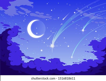 Vector illustration of night sky in Anime style.