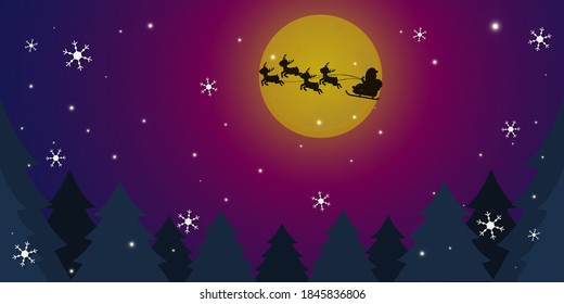 Ilustración vectorial del cielo nocturno y luna llena de Navidad.