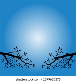 Vector illustration of a night sky with moon and tree branches.