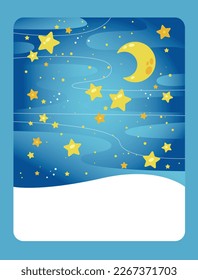Vector illustration of night sky, stars, moon. It can be used as a playing card, for children's development and learning.