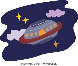 vector illustration of night sky with ufo