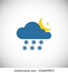 Vector illustration. Night snow  weather forecast icon is isolated on a white background. EPS10