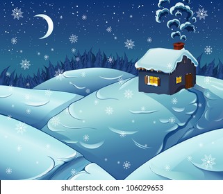 Vector illustration of night snowfall.
