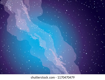 Vector illustration with night starry sky and milky way. 