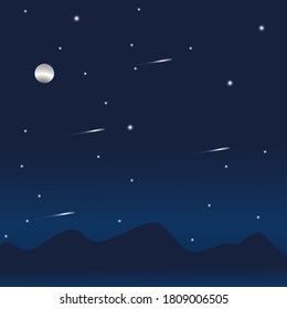 Vector illustration of night time nature landscape with a Full moon and a Stary sky