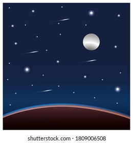 Vector illustration of night time nature landscape with a Full moon and a Stary sky