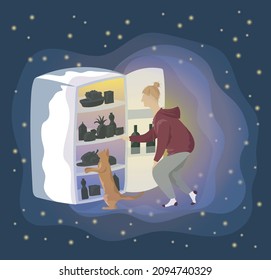Vector illustration of a night time trip to a fridge