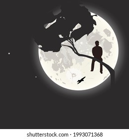 vector illustration of night view on a bright moon, great for sticker banners