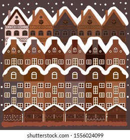 Vector illustration. Night vector Winter, Christmas urban landscape.