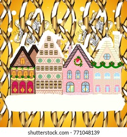 Vector illustration. Night vector Winter, Christmas urban landscape.