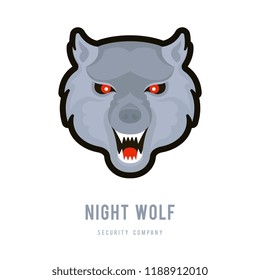 Vector illustration of night wolf. Colorfull logotype of security company.