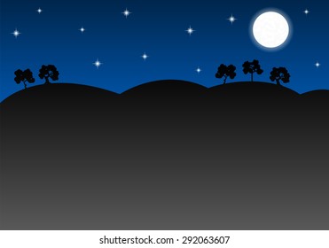 vector illustration of a nightly landscape as background with copy space