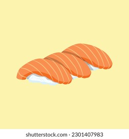 Ilustración vectorial de sushi nigiri sobre fondo de color pastel. Nigiri, Sushi, Salmón, Atún, camarón, aguacate japonés. Deliciosa cocina japonesa