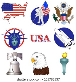 Vector Illustration of nine American History Icons.