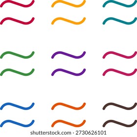 Vector illustration of nine colorful almost equal to, rendered in a clean duotone style with bold outlines