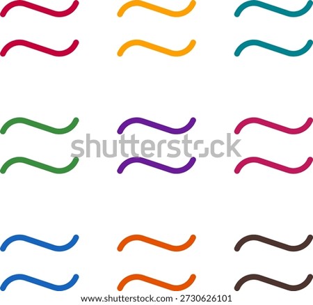 Vector illustration of nine colorful almost equal to, rendered in a clean duotone style with bold outlines