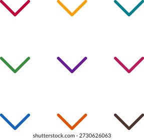 Vector illustration of nine colorful angle down, rendered in a clean duotone style with bold outlines