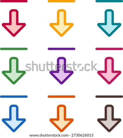 Vector illustration of nine colorful arrow alt from top, rendered in a clean duotone style with bold outlines