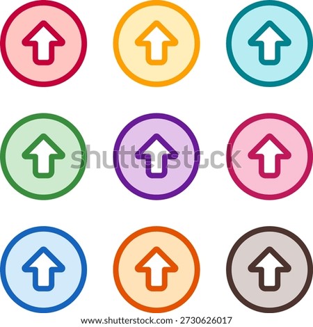 Vector illustration of nine colorful arrow alt circle up, rendered in a clean duotone style with bold outlines