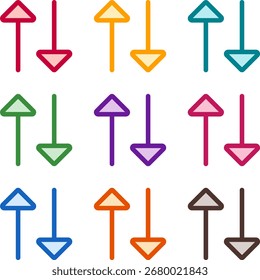 Ilustración vectorial de nueve colores hacia arriba y hacia abajo, renderizado en un estilo duotono limpio con contornos audaces