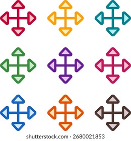 Ilustración vectorial de nueve colores arriba abajo a la izquierda y derecha, renderizado en un estilo duotono limpio con contornos audaces