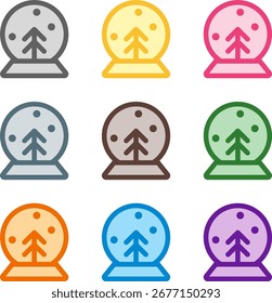 Ilustración vectorial de nueve colores globo de nieve, renderizado en un estilo duotono limpio con contornos audaces