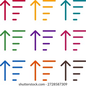 Vector illustration of nine colorful sort amount up, rendered in a clean duotone style with bold outlines