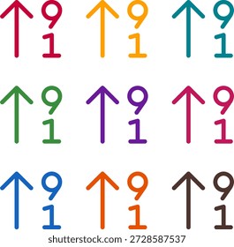 Ilustración vectorial de nueve colores de la clase numérica arriba alt, renderizado en un estilo de duotono limpio con contornos en negrita