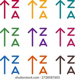 Ilustración vectorial de nueve colores sort alpha up alt, renderizado en un estilo de duotono limpio con contornos audaces