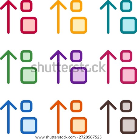 Vector illustration of nine colorful sort size up alt, rendered in a clean duotone style with bold outlines