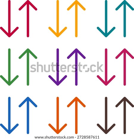 Vector illustration of nine colorful sort alt, rendered in a clean duotone style with bold outlines