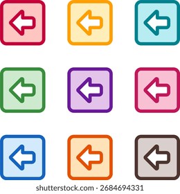 Ilustração vetorial de nove quadrados coloridos à esquerda, renderizada em um estilo duotônico limpo com contornos em negrito