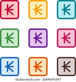 Vector illustration of nine colorful square kip, rendered in a clean duotone style with bold outlines