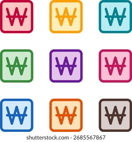 Vector illustration of nine colorful square won, rendered in a clean duotone style with bold outlines