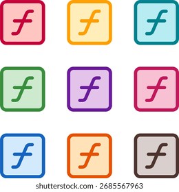 Vector illustration of nine colorful square florin, rendered in a clean duotone style with bold outlines
