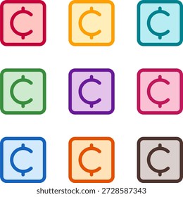 Ilustración vectorial de nueve coloridos centavos cuadrados, representados en un estilo de duotono limpio con contornos audaces