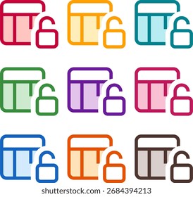 Ilustração vetorial de desbloqueio de nove células coloridas da tabela, renderizada em um estilo duotônico limpo com contornos em negrito