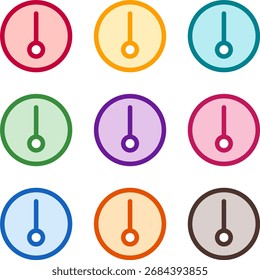 Vector illustration of nine colorful tachometer average, rendered in a clean duotone style with bold outlines